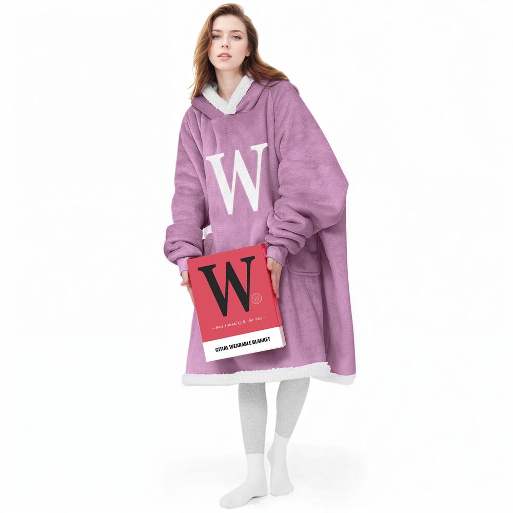 2919 Wearable Blanket Hoodie with Letter A-Z - Oversized Sweater Blanket